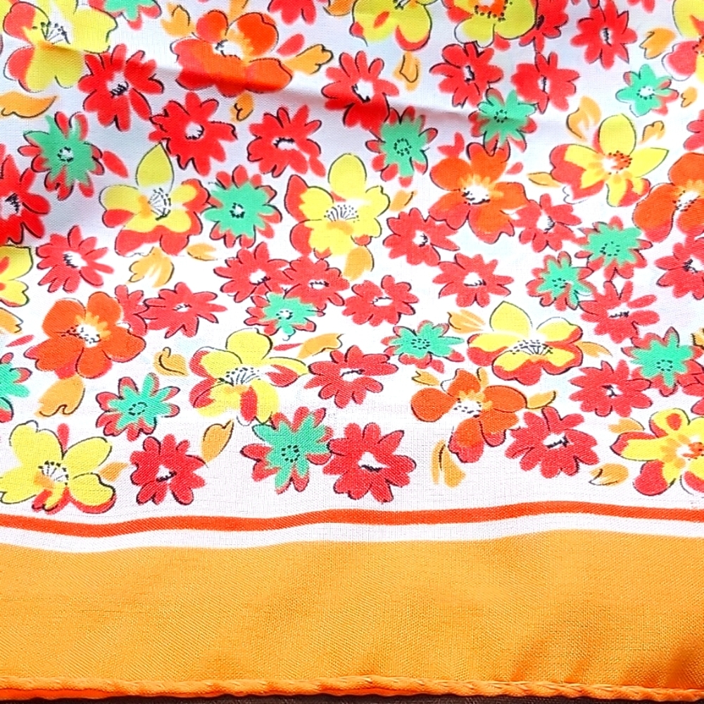Gorgeous Tangerine Fliwered Scarf - Signed Jim Renoir